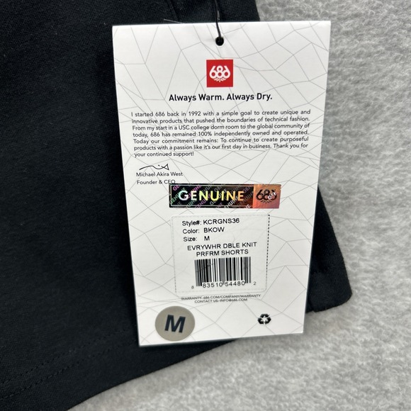 686 Everywhere Shorts Mens Medium Black Double Knit Performance Fleece Sweat NEW - Picture 4 of 10